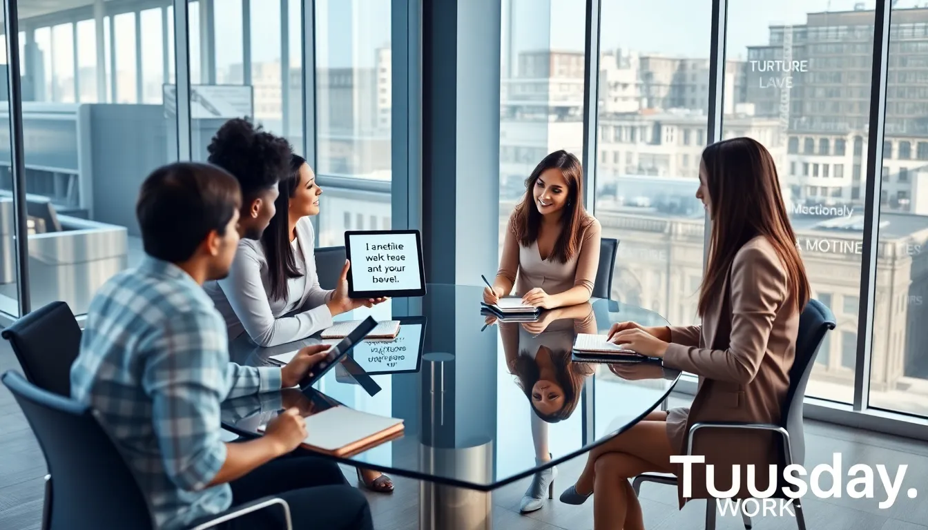 diverse team brainstorming in a modern office setting.