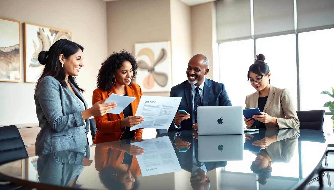 diverse professionals discussing a letter of motivation in a modern office.